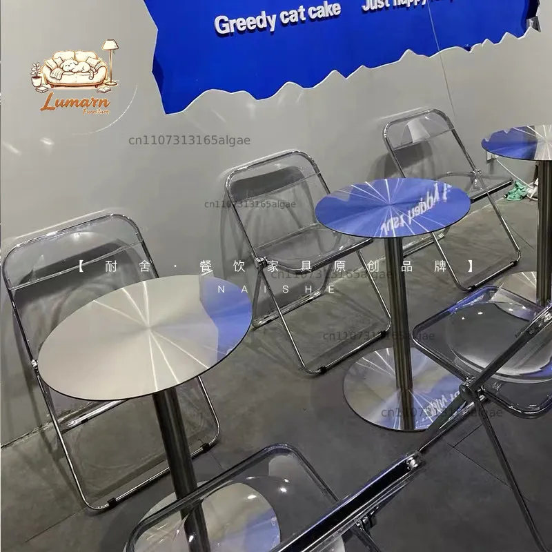 Milk tea shop Internet celebrity cafe Stainless steel small round table Commercial cold drink shop Snack ins Industrial style ta