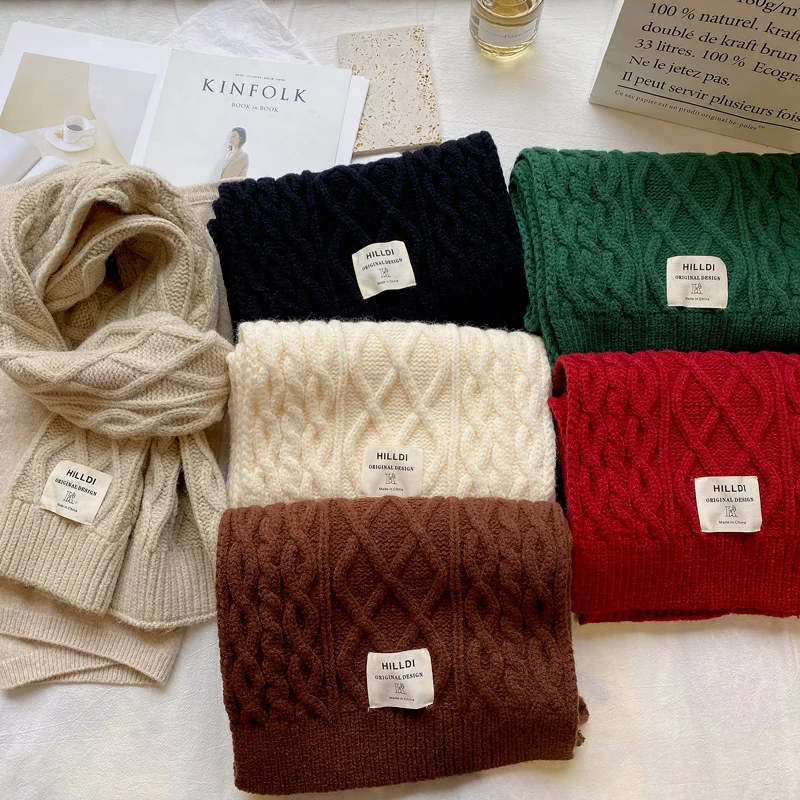 

Sweet Knitted Scarf For Women Girls Students New Autumn Winter Solid Color Warm Scarves Soft Knitting Shawl Female Wrap E2534