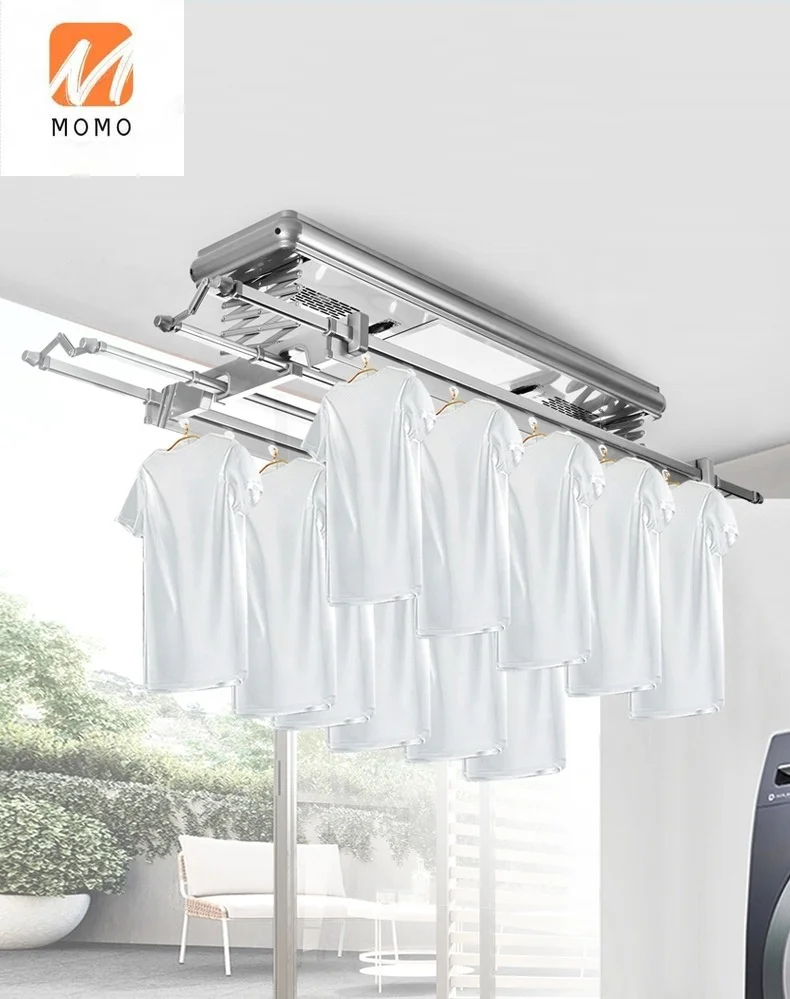 silver smart clothes hanger automatic foldable electric ceiling clothes drying rack with sterilizing lamp