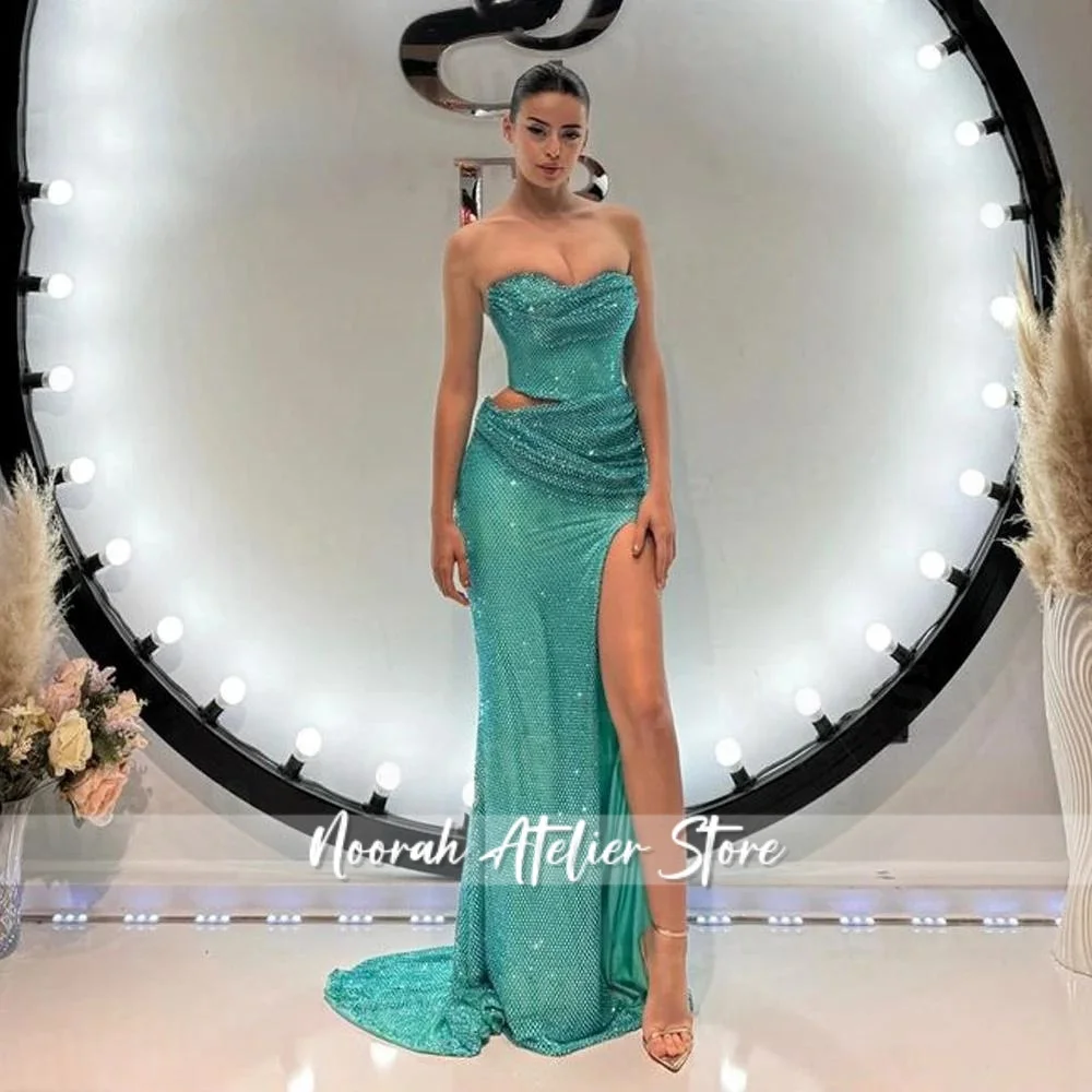 ใหม่สีเขียว Strapless 2 ชิ้นดูไบชุดราตรี 2025 ชุดแต่งงานเงาพรหมชุด FBساتة สําหรับโอกาสพิเศษที่กําหนดเอง