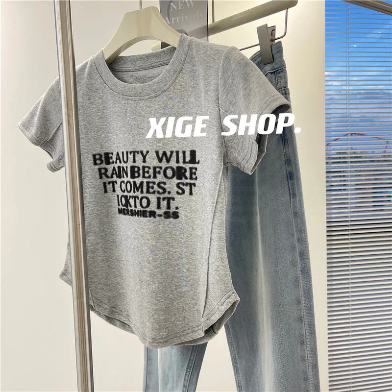 

Ретро-футболка с американским принтом для девушек, с коротким рукавом, летняя, приталенная, укороченная, модный дизайн