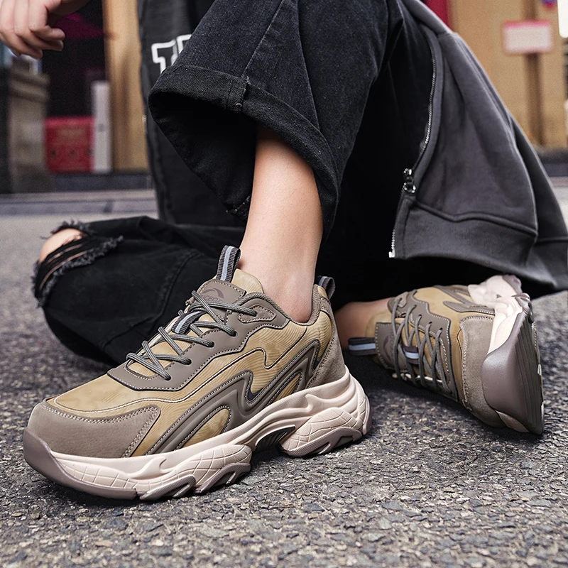 

Повседневная спортивная обувь, мужские брендовые на толстой подошве, надувные и амортизирующие, четырехсезонные, на шнуровке, большие уличные кроссовки