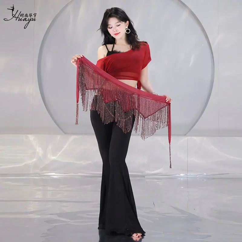 

2026 New Belly Dance Costume Bell-Bottom Pants Set Practice Outfit Oriental Dance Beginner Performance Outfit with Hip Scarf