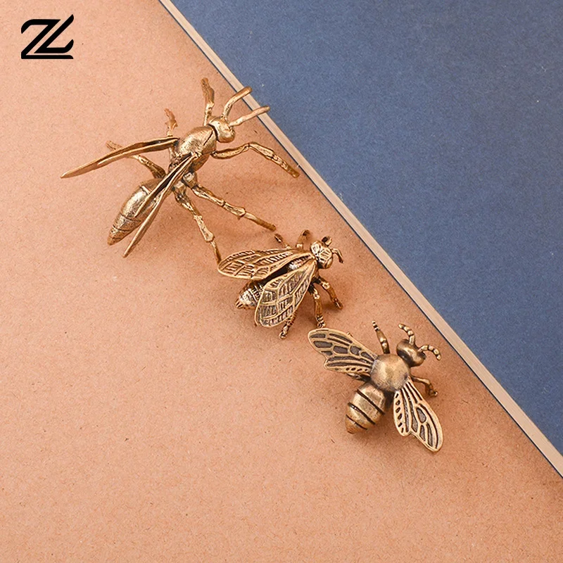 Solid Brass Insect Honeybee Figurines Miniatures Tea Pet Funny Beetle Crafts Collection Desktop Small Ornaments Home Decorations