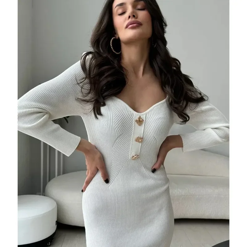 Ladies' Fashionable and Sexy Knitted Dress 2024 Autumn New Item Slim Fit and Slimming High Waist Long Sweater, Hip Hugging Skirt