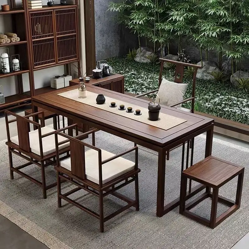 Old elm painting and calligraphy table solid wood desk tea table chair combination brush table writing desk Sinology
