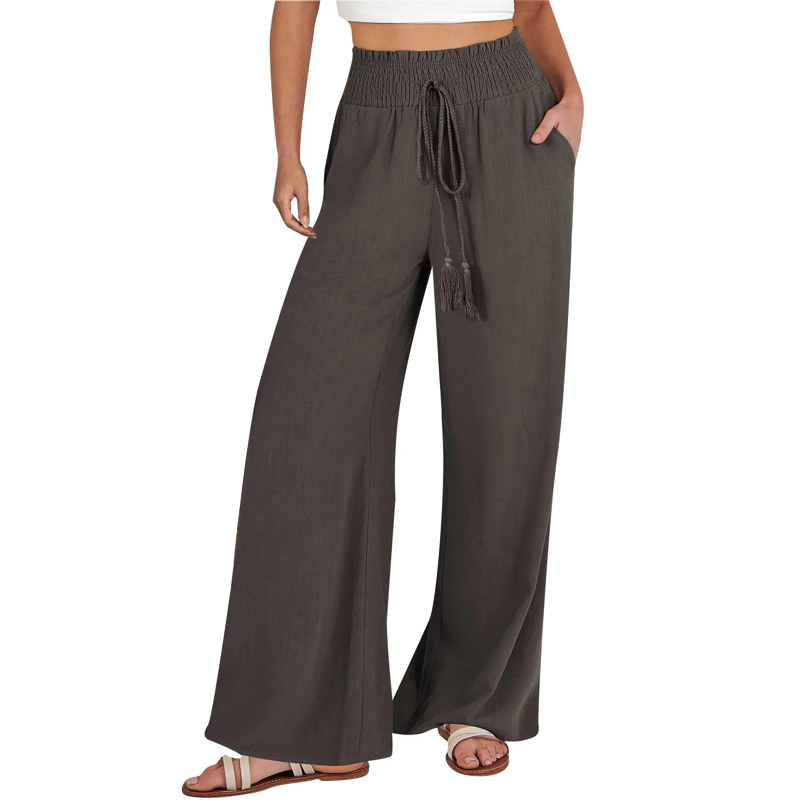 

New Women's Classic Autumn Wide Leg Pants Women's Comfortable Breathable Travel High Waist Solid Colour Loose Casual Pants