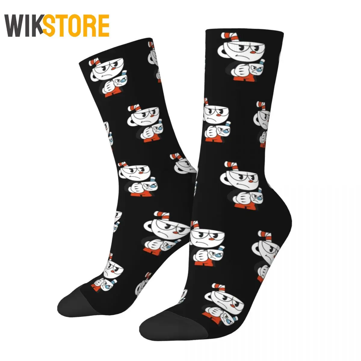 Retro Cuphead And Mugman Angry Basketball Socks Cartoon Fashion Crew Socks for Women Men Sweat Absorbing Breathable Sock