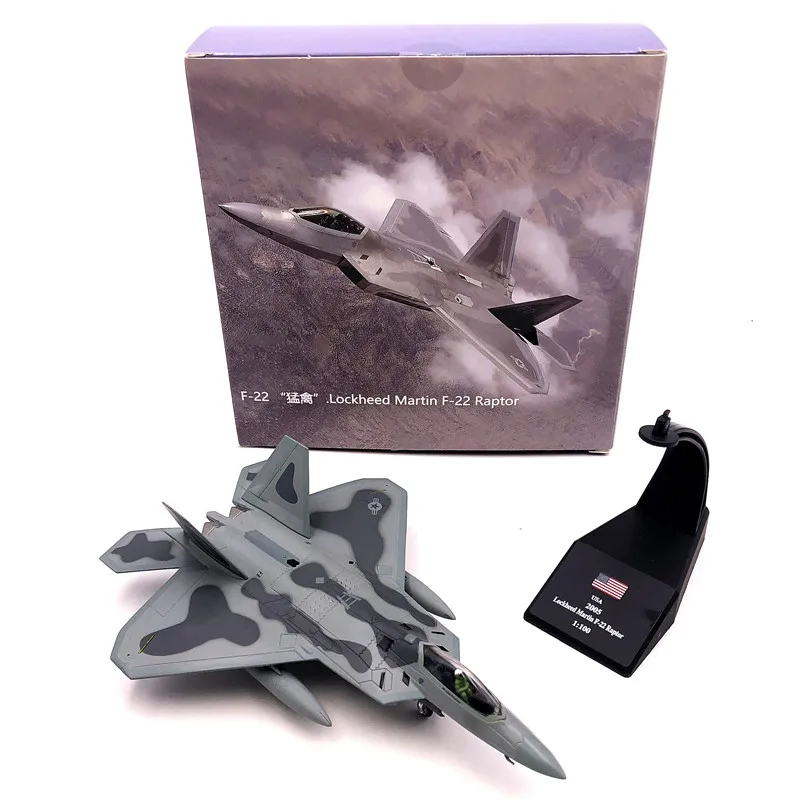 

1:100 Scale Diecast American F-22 Fighter Raptor Airplane Model Kids Gift Toy Original Box Collection