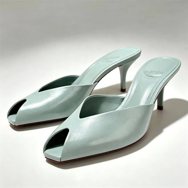 Sexy Peep Toe Design marque pantoufles à talons hauts femmes de haute qualité en cuir verni talon mince sandales coulissantes mode robe de soirée chaussure