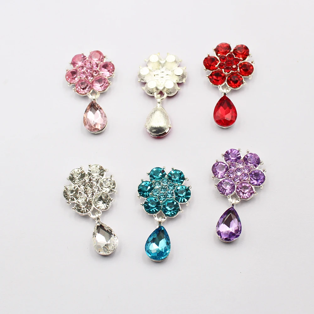 4Pcs Crystal Flower Dangle Applique for DIY Brooch, Hair Comb Jewelry Making, Flatback Rhinestone Embellishment for Wedding