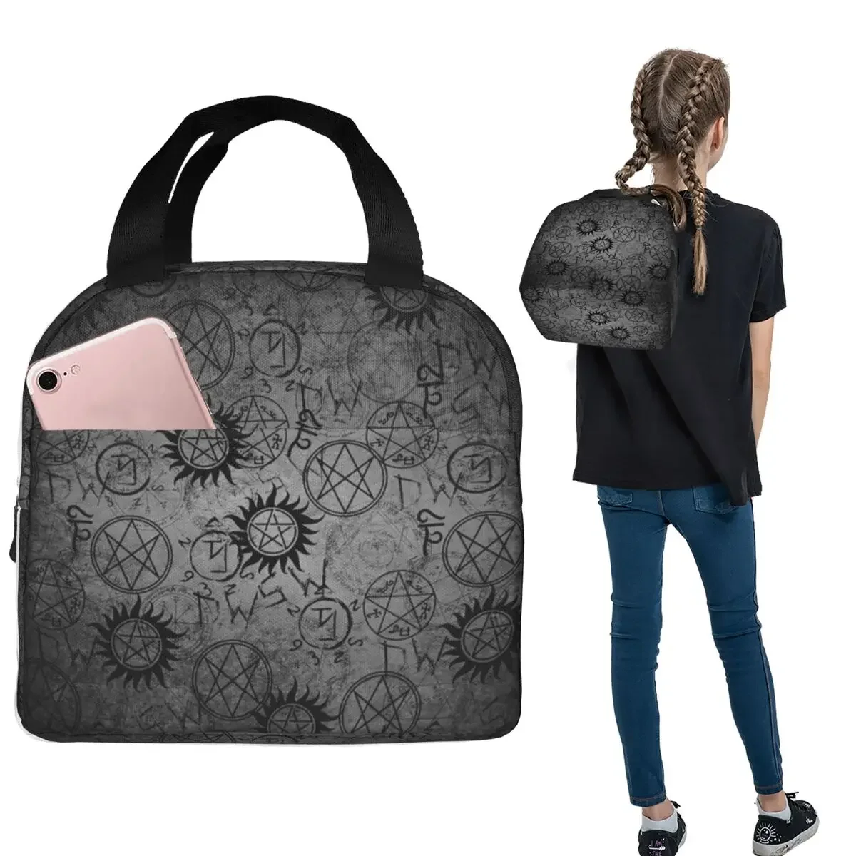 Supernatural Graue isolierte Lunchtasche für Damen und Kinder, auslaufsichere Lebensmittelboxen, Thermo-Lunchbox-Tragetasche