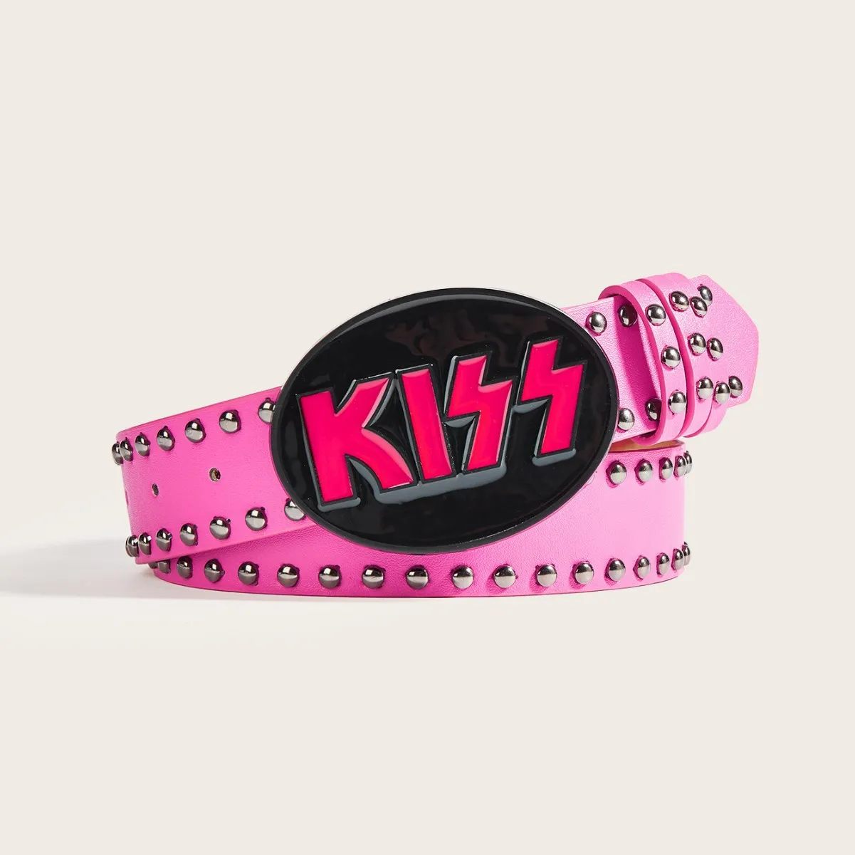 Women Y2K Pink Punk Waist Belt PU Leather Studded Waist Belt with Letter Buckle Waistband for Jeans Skirt Clubwear Streetwear