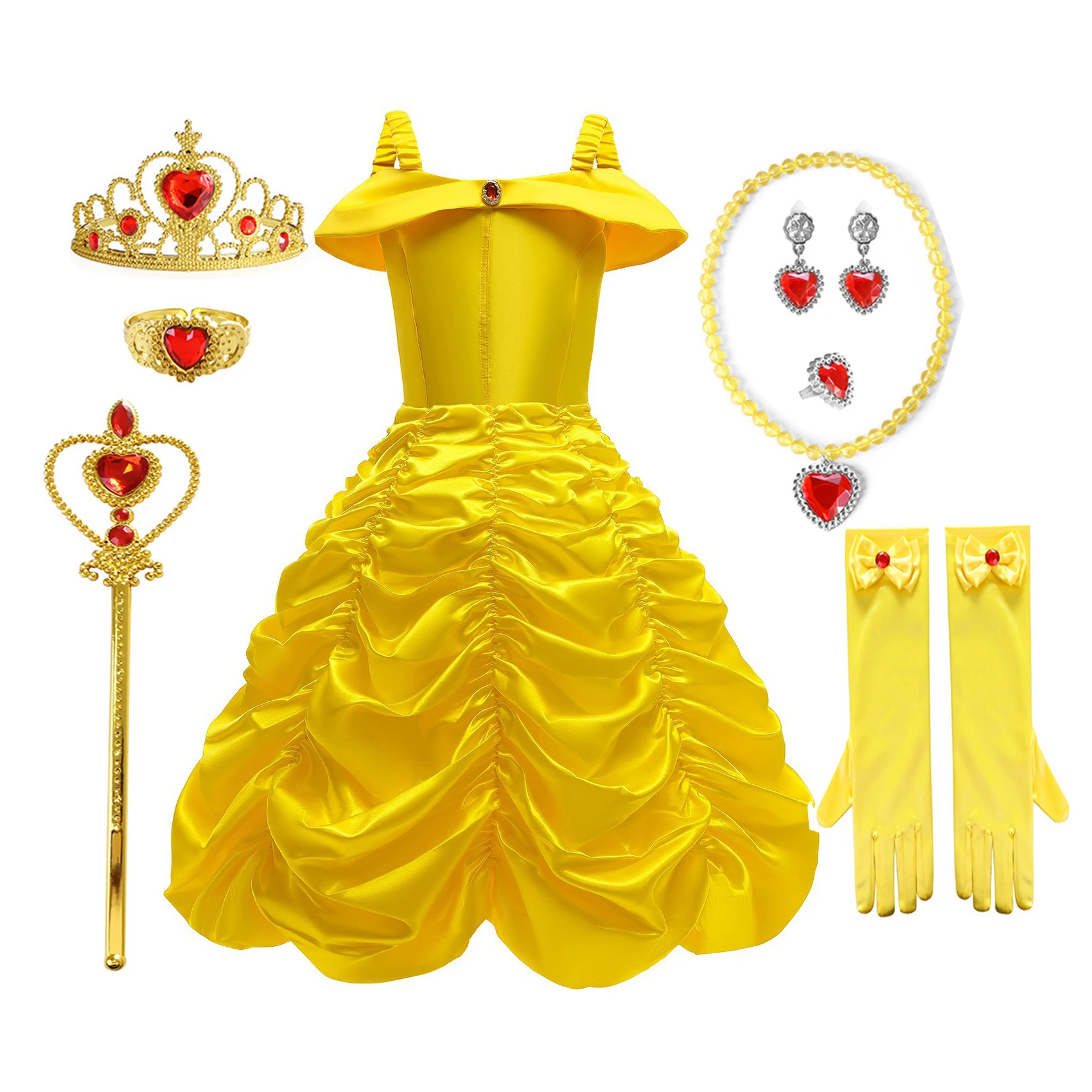 Itibanfuku Toddler Little Girls Movie Beauty and the Beast Princess Bella Yellow Cosplay Halloween Dress