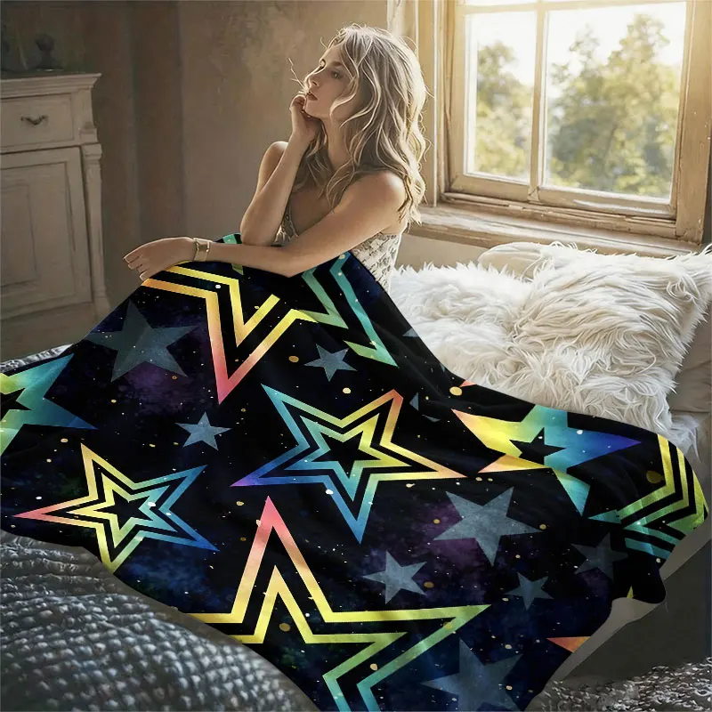 Galaxy Star Pattern Flannel Blanket Warm Soft Halloween Christmas Decorative Couch Warm Cozy All-Season Gift