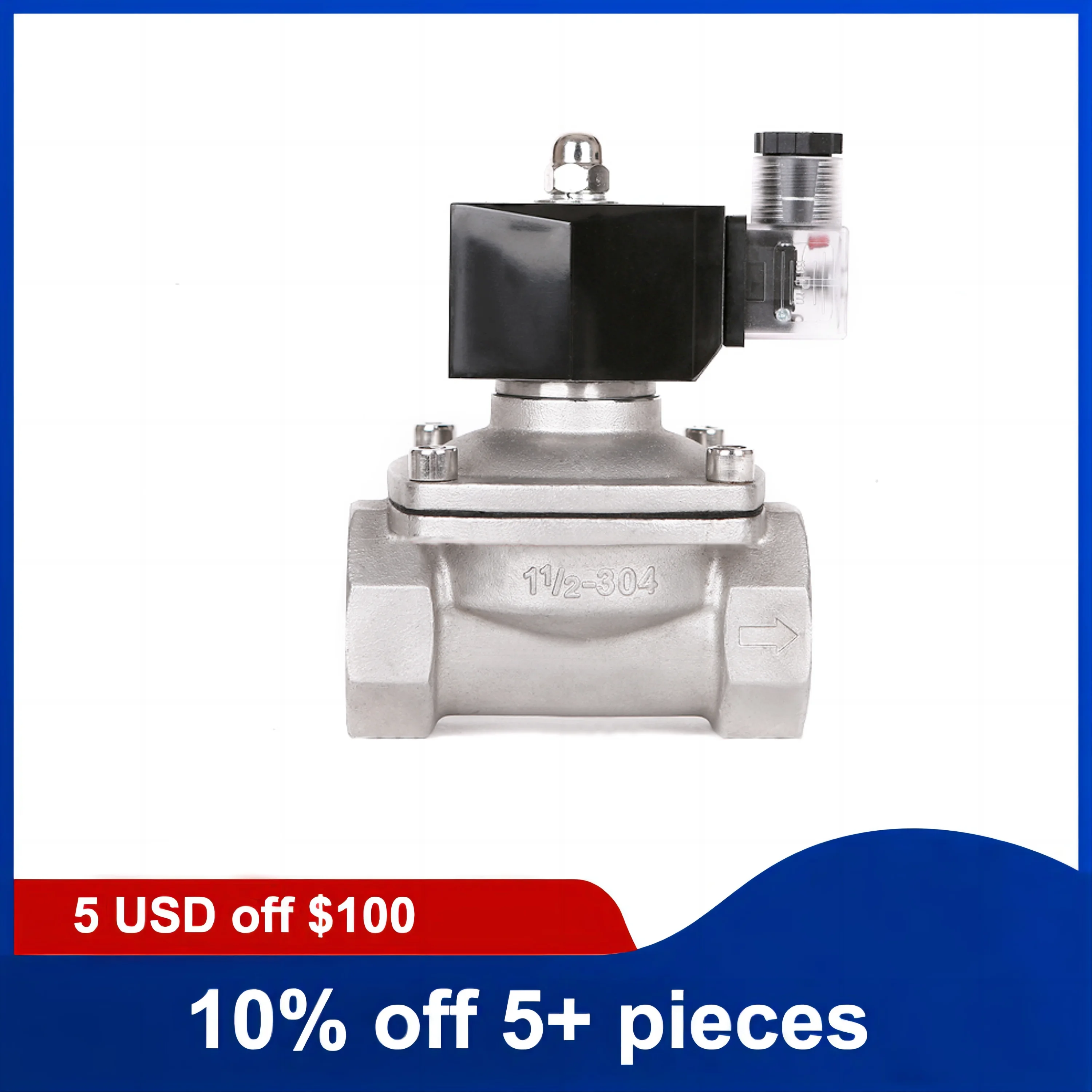 1-1/2'' Normally Closed Stainless Steel Solenoid Valve 220V 12V 24V Direct Acting Solenoid Valve With LED Light