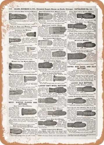 METAL SIGN - 1902 Sears Catalog Gloves Page 870 - Vintage Rusty Look sign