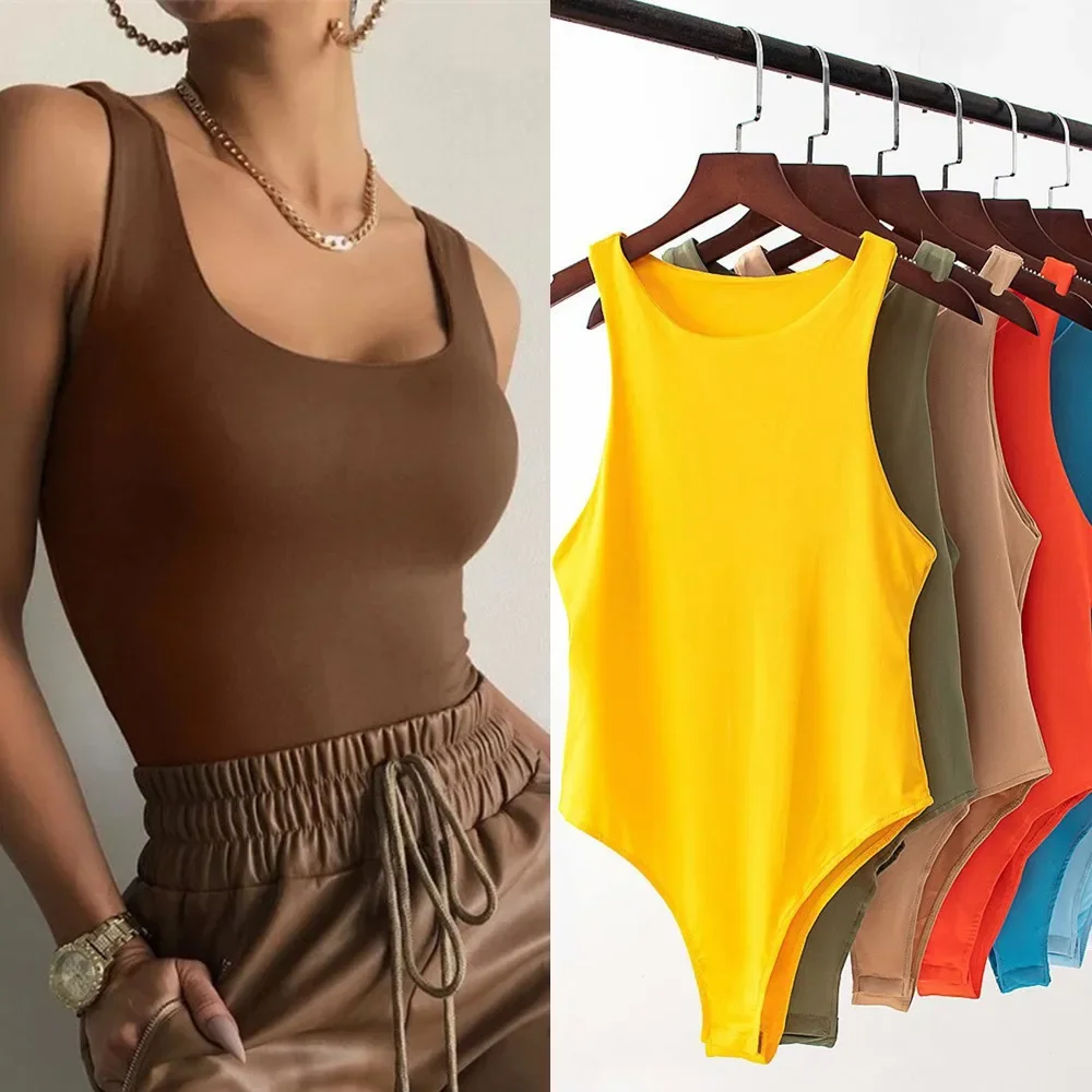 13 Color Summer Solid Sexy Sleeveless Bodycon Women Bodysuits Female Slim Round Neck Casual Bodysuit Chic Lady Club Playsuits