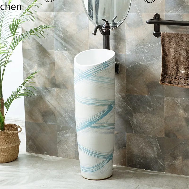 

HTT washbasin courtyard sink basin small apartment bathroom column basin washbasin integrated floor type