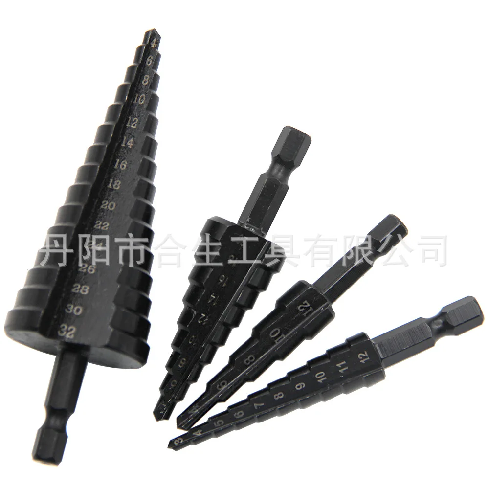 Hexagonal Shank Straight Groove Black Step Drill Bit 3-12/4-12/4-20/4-32mm Hole Expanding Step Drill Tower Drill