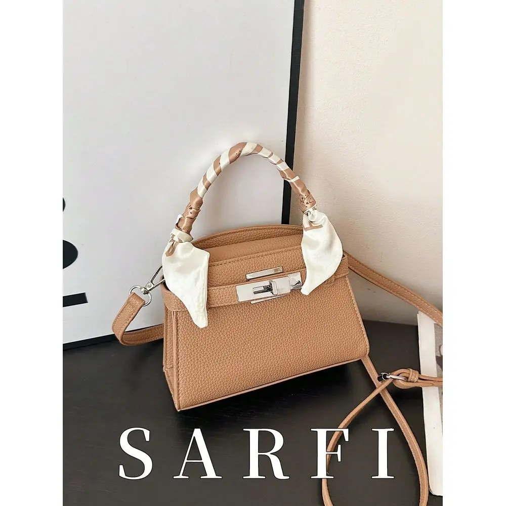 

Modern Style Metal Lock Decor Womens Handbag, HighEnd Niche Silk Scarf Decor Shoulder Bag New Solid Color Adjustable Strap Cros