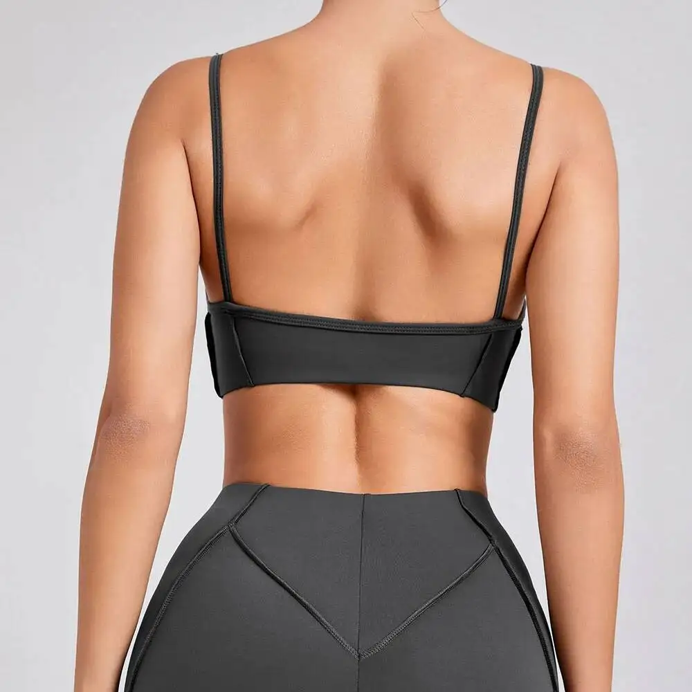 

NEW Women S Contoured Sports Bra Thin Straps Open Back Yoga Running Fiess Workout Crop Top Gym Wear Sportswear