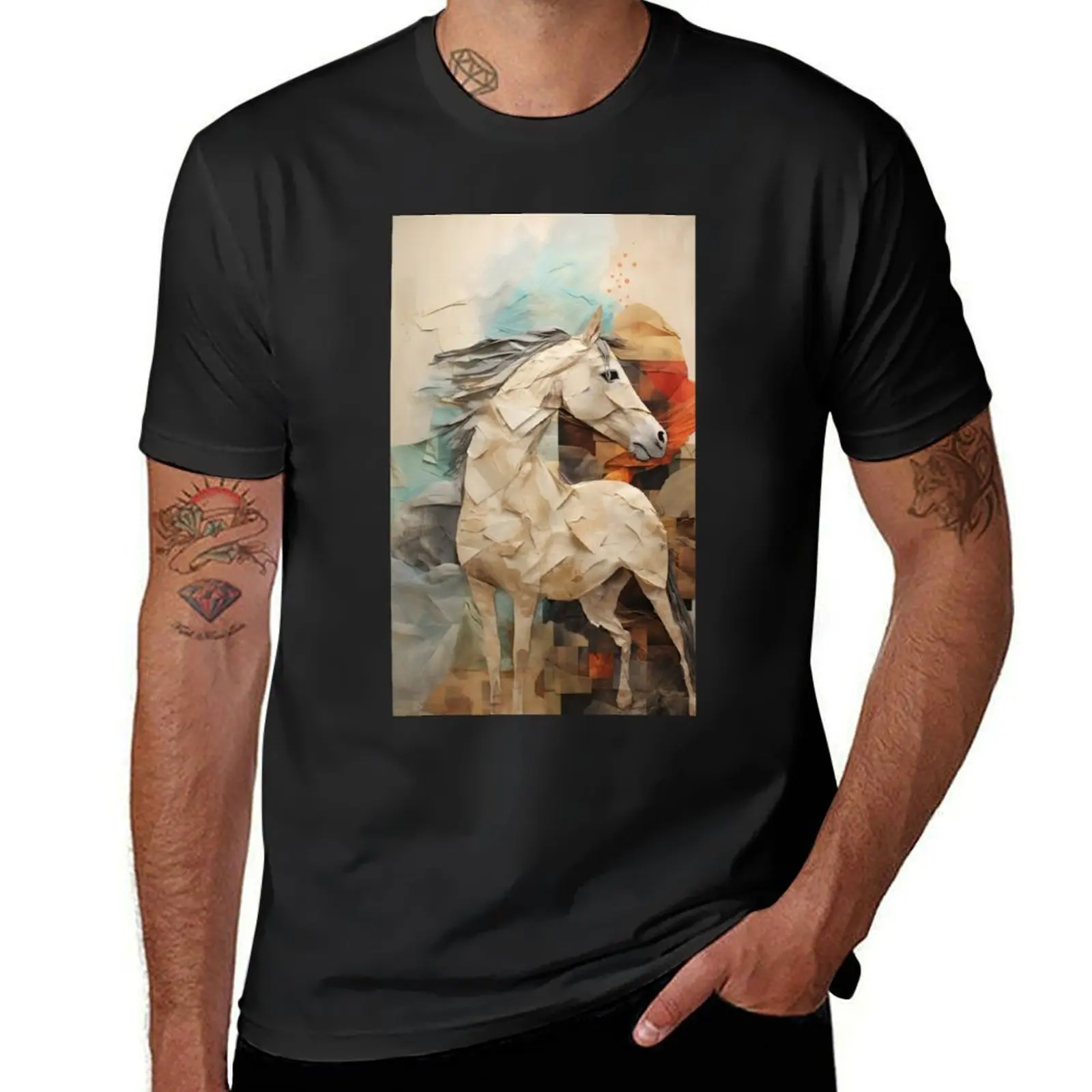 

Heroic Beige Horse Collage Portrait T-Shirt cute clothes plain plain t shirts men