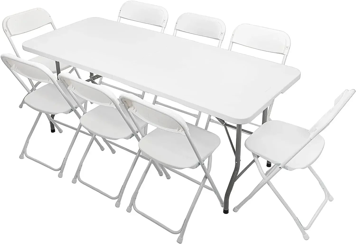 Plastic Folding Table Set with White Folding Chairs for Picnic, Event, Training, Outdoor Activities, at Home and Commercial Use