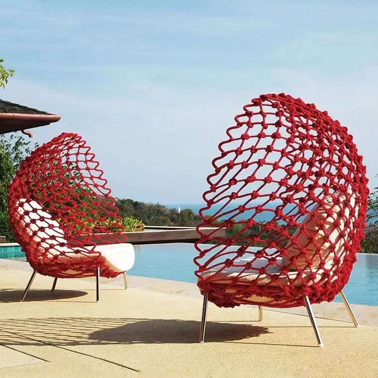 Outdoor balcony, sofa, terrace, casual bird's nest chair, outdoor garden hotel, small coffee table, set of three