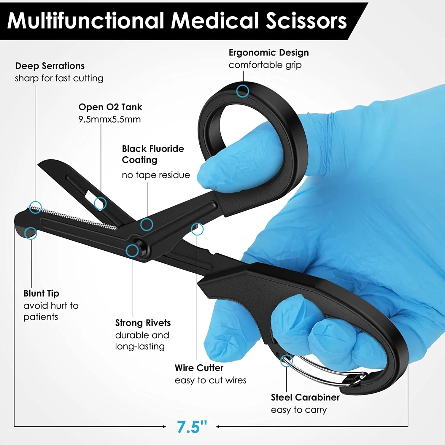 Trauma-Schere, medizinische Schere mit Karabiner, Edelstahl-Verbandschere für Krankenschwestern, Ärzte, Krankenpflegestudenten, Erste Hilfe – Detail 2