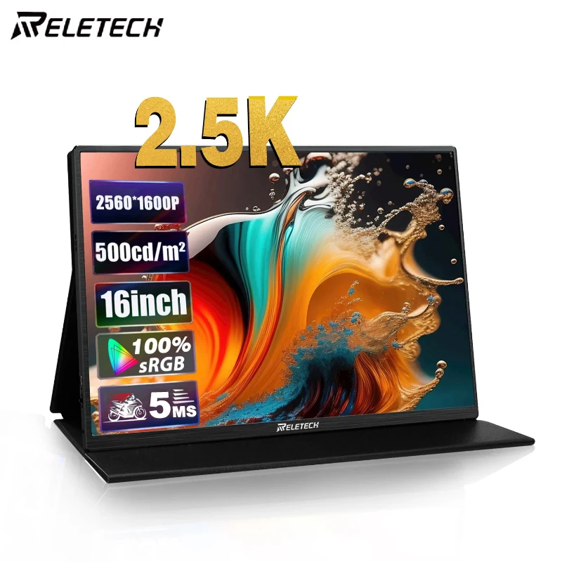 Reletech 16inch Portable Monitor 1600P 100% SRGB 2.5K Gaming Computer Display For Switch Steam Deck PS5 PS4 Xbox Laptop Macbook