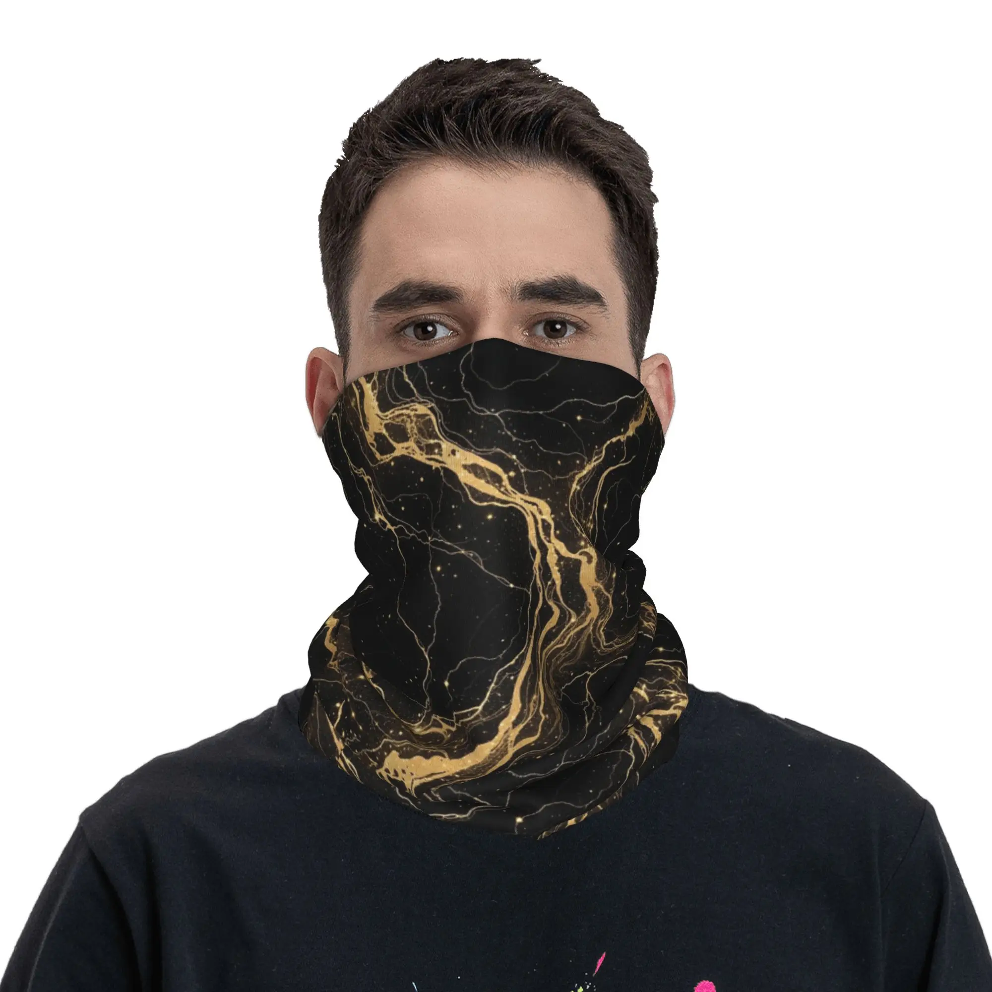 

Luxury Black Marble with Gold Veins Bandana Neck Gaiter Printed Magic Scarf Face Mask Outdoor Sports for Men Women Adult
