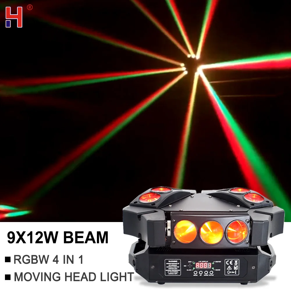 HongYi LED Spider Beam Mini Moving Head 9X10W Led Spider Light Lyre RGBW Beam16/48Ch Dmx Stage Lights Dj Party Disco Light