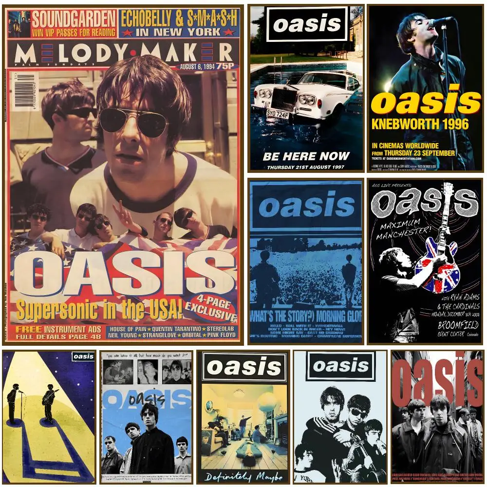 Oasis Band Britpop Classic Poster Self-adhesive Living Room Bedroom Party Bar Decor Moisture-proof Fade-resistant HD