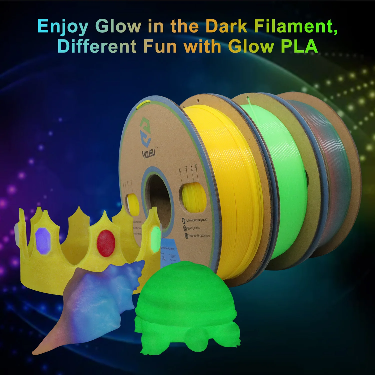 YouSu Glow In The Dark PLA Filament 1.75mm FDM 3D Printer Filaments 1KG Luminous 3D Pens Printing Material Fits Most 3D Printers