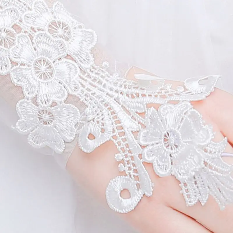 

Lace Gloves Elegant Long Courtesy Embroidery Floral Mittens with Finger Loop