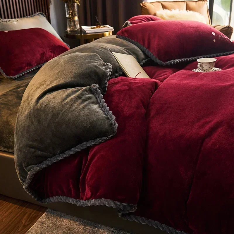 

Winter Milk Velvet Quilt Duvet Cover Bedding Set Warm Thicken Bed Quilt Cover Double Bed Cover Queen King Comforter 220x24