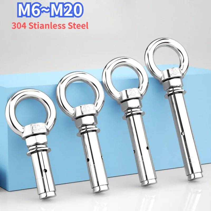 304 Stainless Steel Sleeve Anchor Concrete Expansion Eye Bolt Installation Artifact Hook Long Universal Ring Expansion Screws