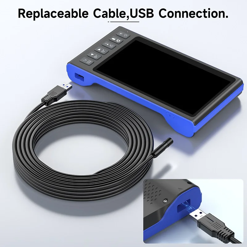 Endoscópio industrial com tela ips de 7 polegadas, vídeo usb, lente tripla dupla, autofoco, câmera de inspeção de carro, boroscópio, à prova d'água, leds