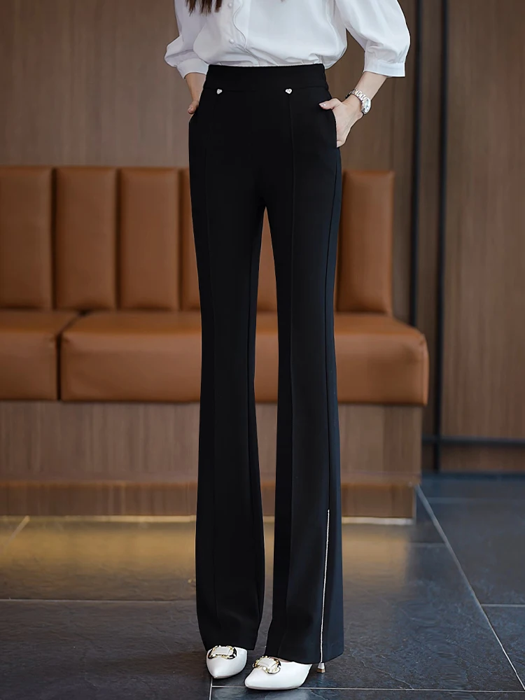 

Black High Waist Trousers Women's Spring Autumn New Elastic Waist Professional Suit Pants Draping Casual Flared Pants