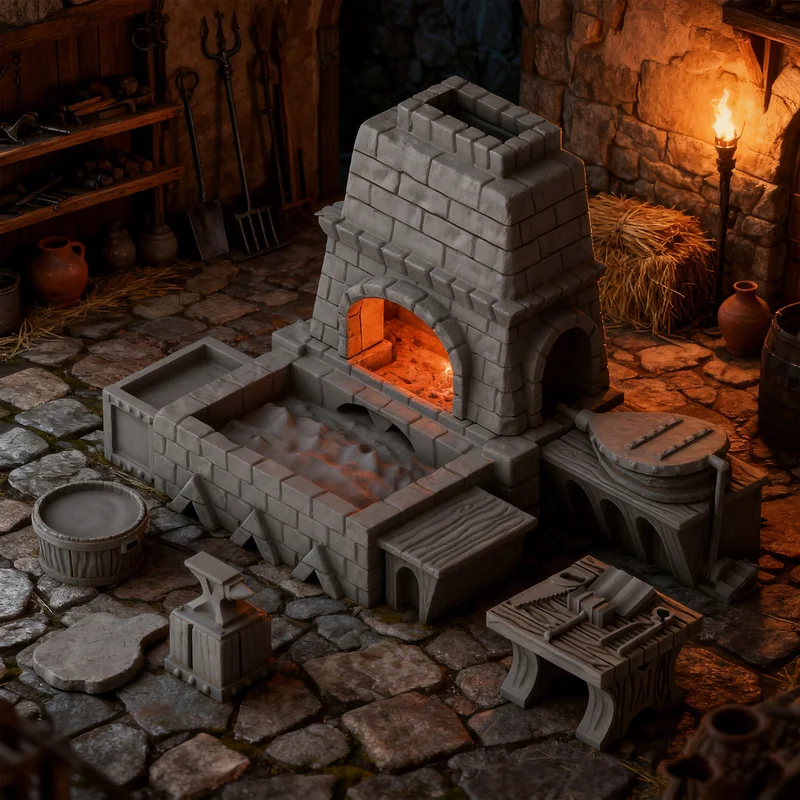 Blacksmith Shop RPG D&D Terrain Set – 13pcs Detailed Fantasy Game Accessory Kit for Tabletop Roleplaying Adventures