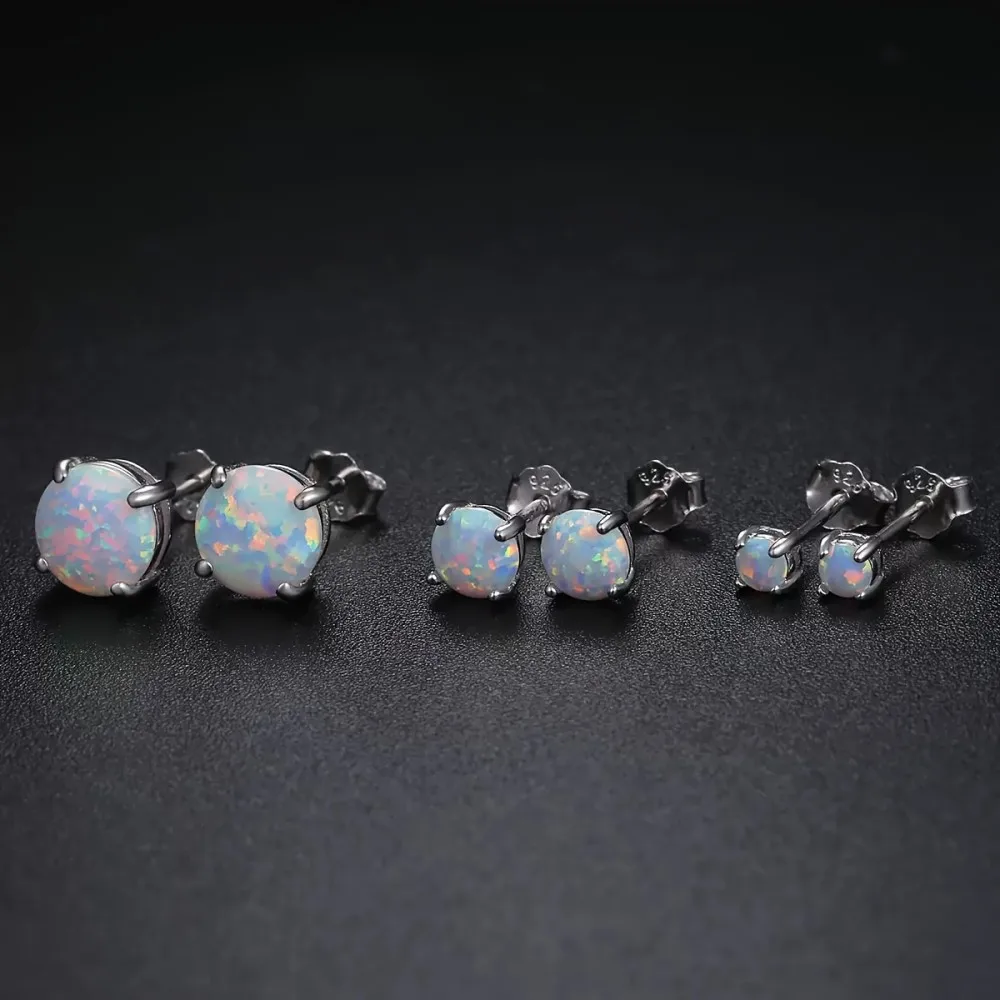 2pcs Stainless Steel Synthetic Opal-like Opalite Sphere Earrings Rainbow Color Gemstone Studs Unisex for Everyday & Party
