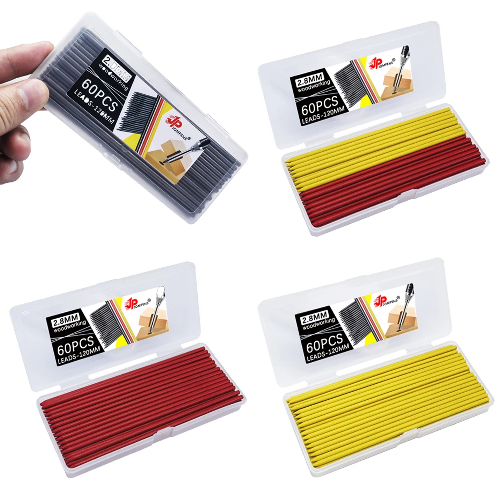 

60Pcs/Box Large Capacity 2B Woodworking Mechanical Lead Core Black Yellow Red 2.8mm Marking Architectural Painting Pencil Lead