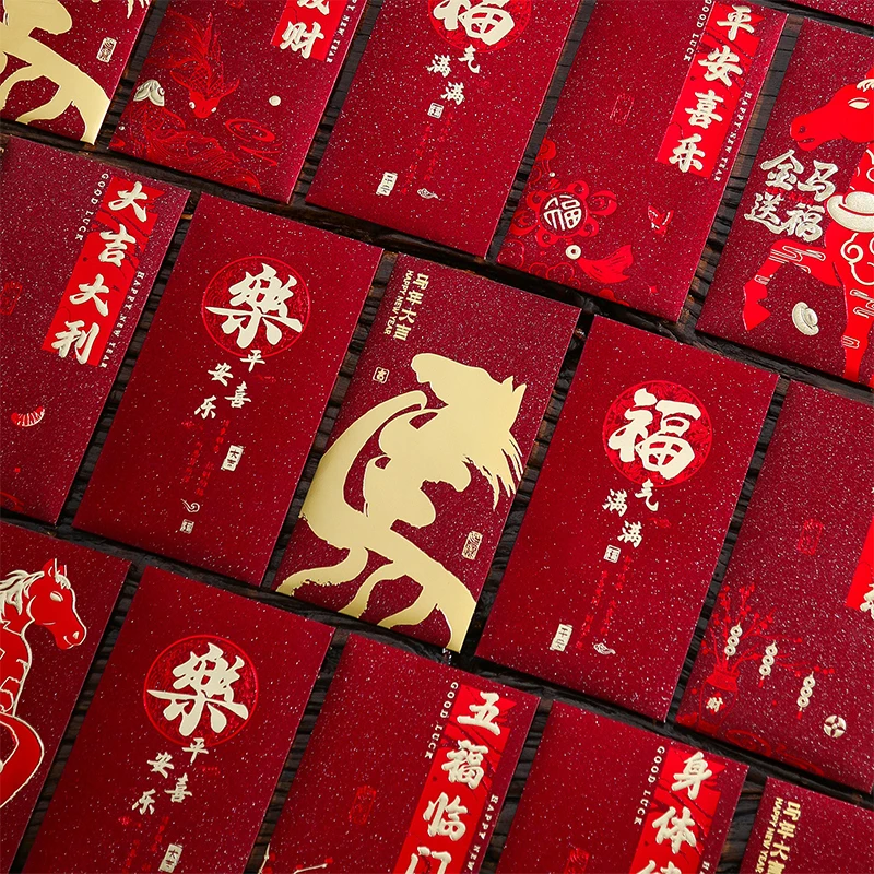 6Pcs/set  Chinese Horse Year Red Envelopes Creative Spring Festival Red Packet Cartoon Lucky Money Pockets New Year Gifts