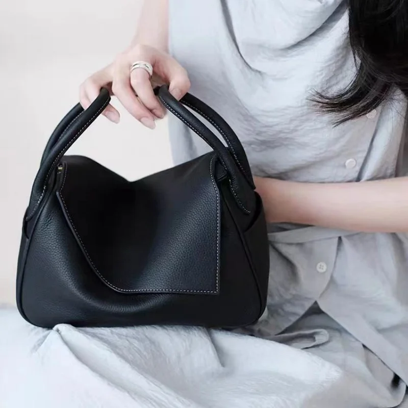Trendy Design Toast Shape Handbag Women Versatile Shoulder Crossbody Bag Flip Square Bag High Quality Soft Cowhide Tote Bag