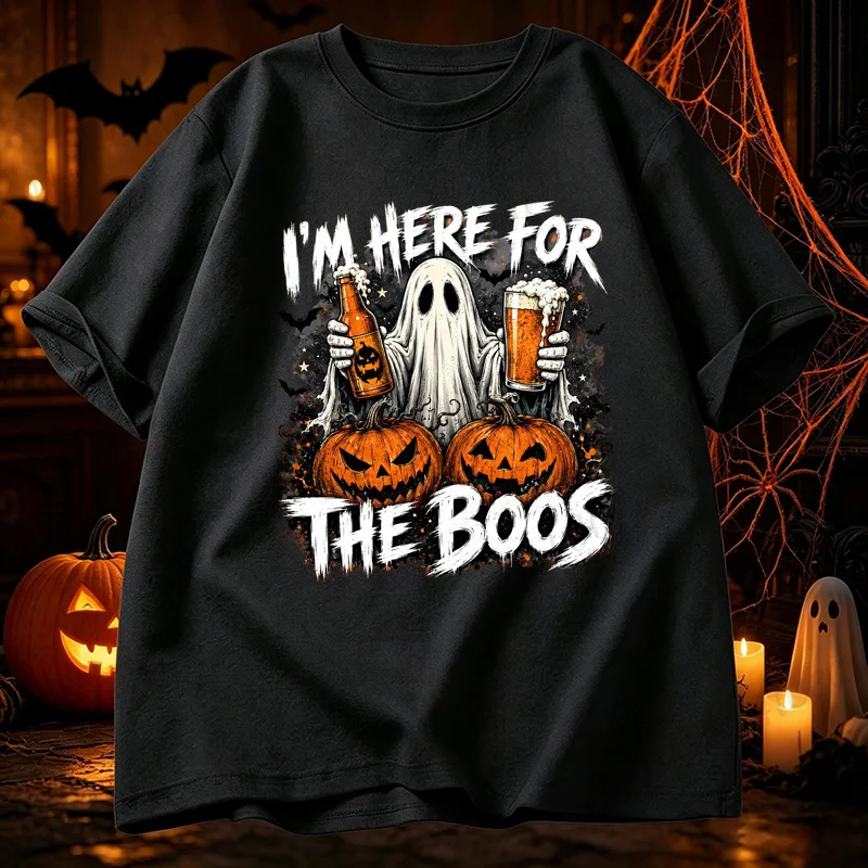 T-shirts Short Sleeve I'm Here For The Boos Graphic Shirt Funny Ghost Beer Women Men Tshirt Halloween Drinking Print Tee Clothes