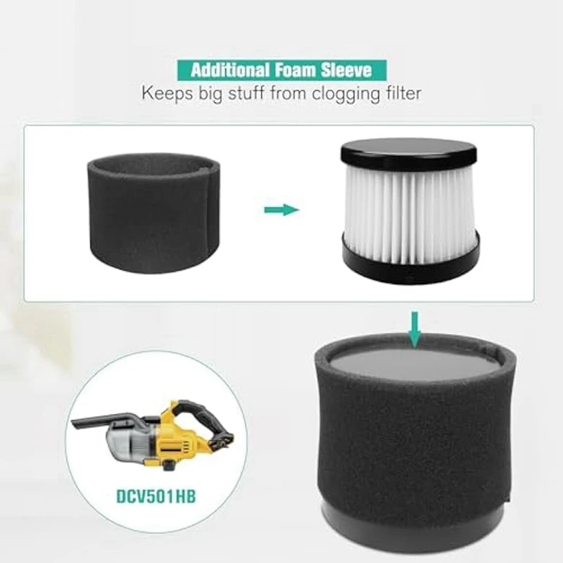 Filtro de 4 piezas DCV501HB para aspiradora de mano inalámbrica DEWALT, 20V, pieza DCV5011H Paquete de 10 Filtros de espuma