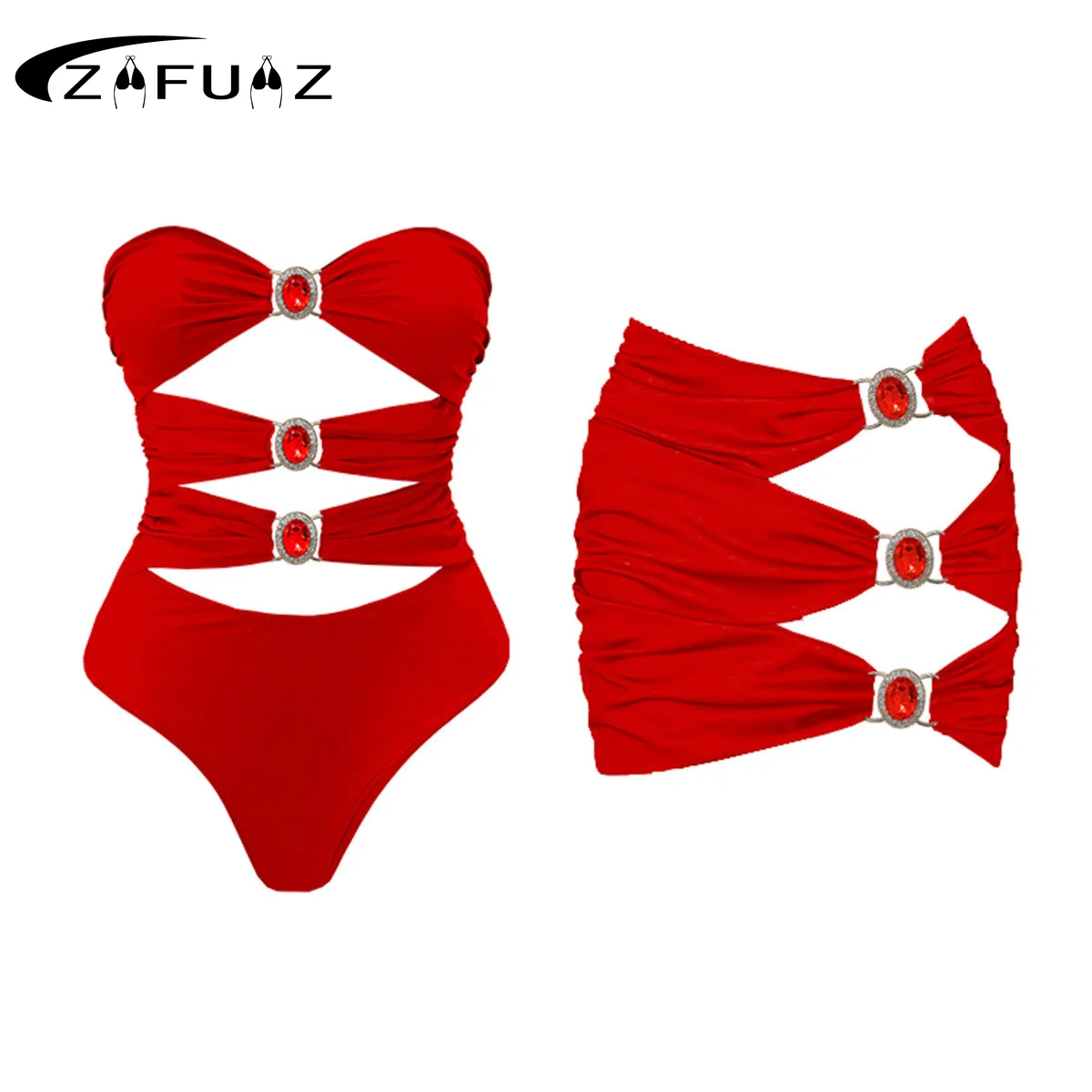 ZAUFAZ Hollowen One Piece Swimsuit With Cover Up Luxury Swimwear Women Swim Suits Sexy Bikini Female Sliming Bodysuit Beachwear