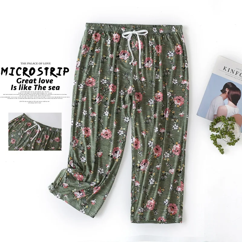 Summer Women Casual Sleep Pants Plus Size Home Bottoms Ladies Modal Calf-Length Pants High Quality Print Loungewear Pants