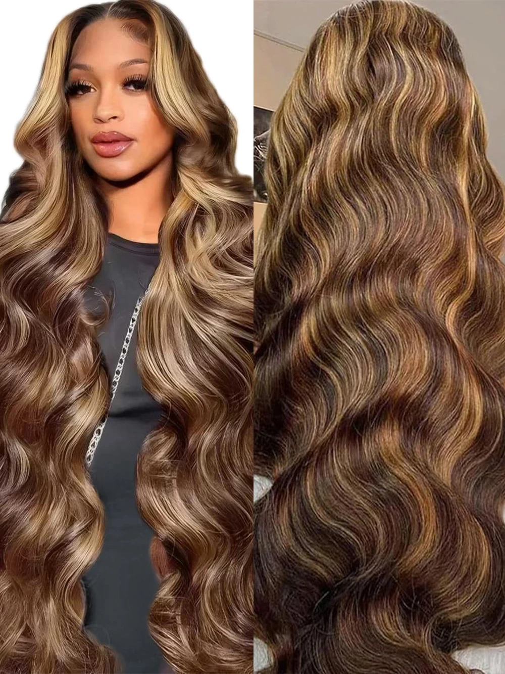 

4/27 Honey Blonde Body Wave Wig 46 Inch lace Front Wig Human Hair HD lace Frontal Wig 13x6 Highlight Lace Wig with Baby Hair